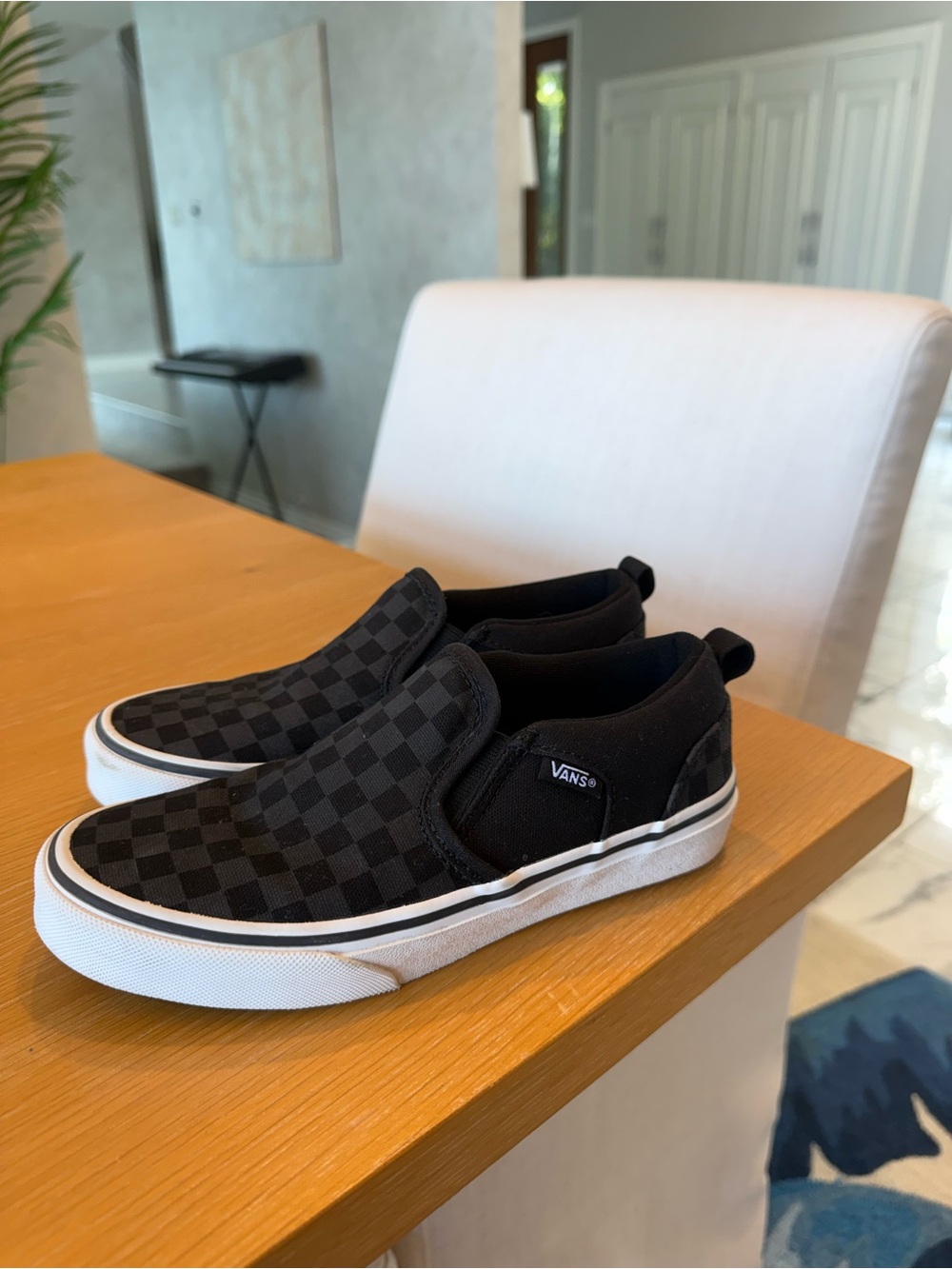 Vans Classic Slip-On Checkerboard Sneakers - Black-Kids size 3 NWOT